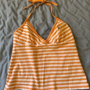 Lacoste Orange and White Striped Halter Tank